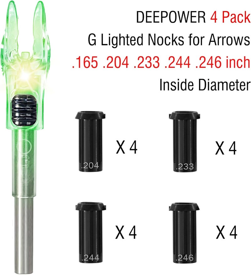 DEEPOWER Store 4/9 PCS G Lighted Nocks for Arrows .165 .204 .233 .244 .246 inch Inside Diameter with X,H,S,GT Bushings LED Lighted Nock and ON/Off Switch for Archrey Hunting and - Image 3